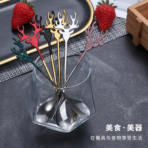 Cuillère en acier inoxydable de Noël, ensemble de couverts cadeaux, cuillère à café motif élan, cuillère à mélanger 304, cadeau amusant pour le Nouvel An - Product Image 2