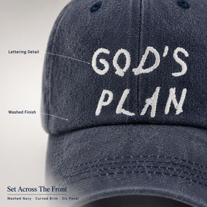 Casquette de baseball délavée « God's Plan », style vintage « Dad Cap », avec lettrage <span class=keywords><strong>blanc</strong></span>, effet vieilli, non structurée, visière courbée, bleu marine, pour hommes et femmes - Product Image 2
