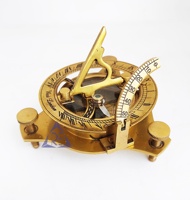 Vintage Maritime Navigation Adjustable Brass Sundial Compass Tripod Base Wooden Box Magnetic Direction Portable Lightweight for
