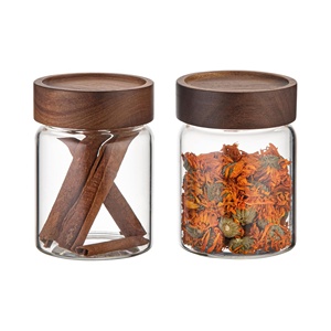 Kitchen Accessories Thread Type Mason <b>Spice</b> <b>Jar</b> Food Grade Borosilicate Glass Storage <b>Jars</b> With Airtight Acacia Wooden Lid - Product Image 1