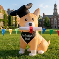 Modèle gonflable de Corgi de graduation avec lumières LED intégrées pour la décoration et l'ambiance des fêtes de remise des diplômes sur le campus