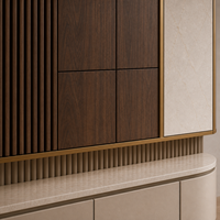 Mueble de TV Moderno de Madera con Consola Flotante para Montaje en Pared, Estantes con Pantalla LED y Paneles de Pared Acanalados para Sala de Estar
