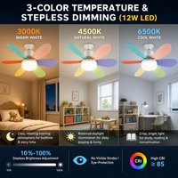 Ventilateur de plafond LED silencieux E26 E27 à 6 pales souples, petit ventilateur décoratif avec lumière pour chambre d'enfant et décoration intérieure