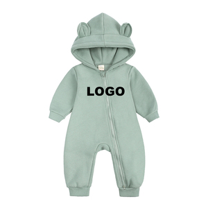 定制标志新生女婴男童紧身衣冬季连身衣实心熊耳童装连帽衫婴儿连身衣套装 - Product Image 4