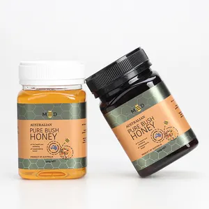 Empty honey jars 250g 500g PET plastic honey jars in bulk square shape dark amber honey jars with black tamper evident lid
