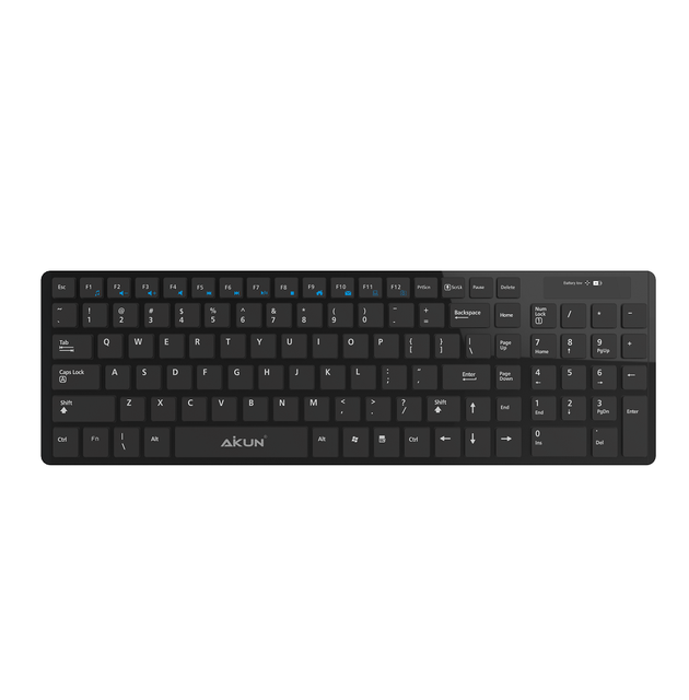 AIKUN 2.4G Wireless Office Home Used Membrane Keyboard-Rubber Switch-Multimdeia Keys-USB Dongle Slot-2AAA Battery