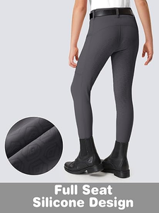 Pantalones ecuestres de asiento completo para niños-Pantalones elásticos de equitación para Niñas para escuela de equitación con bolsillo con cremallera - Product Image 2