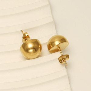 Zogxin Gold Hemispherical Stud Earrings 18K Stainless Steel Geometric Ball Design For Women - Product Image 4