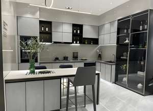 Proyecto automático más nuevo moderno gris laca prefabricada Base superior cocina vitrina muebles de cocina - Product Image 6