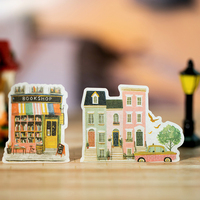 Ruban adhésif simple face Mr.Paper Washi découpé en forme de maison, rouleau de 2m de mini-stickers de bâtiments pour journalisation, scrapbooking et loisirs créatifs de scènes urbaines