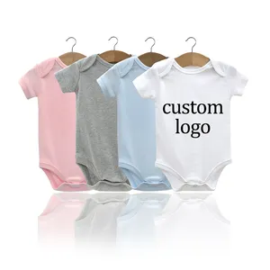 100% Bio-Baumwolle Custom LOGO Baby Sommerkleid ung Kinder Schlaf anzüge Säugling Onesie Neugeborene Pyjamas Stram pler Baby Bodysuit