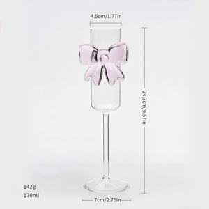 56H High Footed Light Luxury Pink Large Bow <strong>Glass</strong> <strong>Cup</strong> Transparent Heat-resistant High Borosilicate Home Cold Drink <strong>Cup</strong> Supplier - Product Image 2