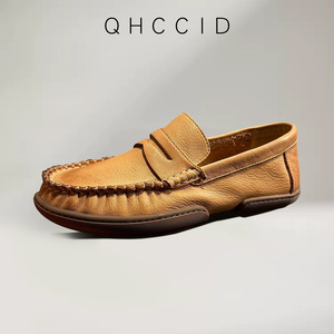 Zapatos slip-on de moda para hombre, de piel de vacuno de primera capa - mocasines cómodos para uso casual de alta gama - zapatos para conducir - Product Image 1
