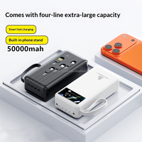 Banque d'alimentation 3 en 1 grande capacité 50000mah avec 4 câbles intégrés, écran LED, support de téléphone, cordon, lumière LED, chargeur portable