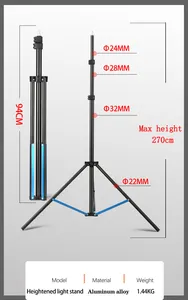 Soporte de luz de anillo de 270cm, trípode de luz de anillo de aluminio, soporte de teléfono móvil ajustable para transmisión en vivo, trípode de estudio de 106"