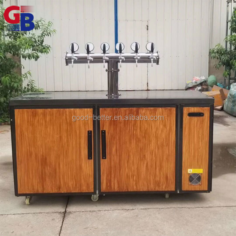 GB103066 Kegerator Bir Kayu Dapat Digerakkan Luar Ruangan Tahan 6 ~ 12 Buah Tong Bir 20L US Dengan T Tipe 6 Keran Bir