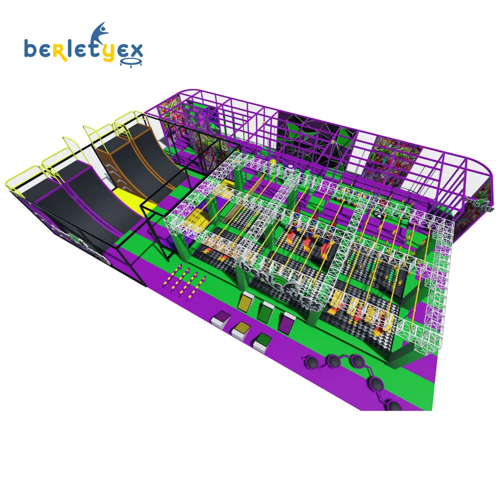 Berletyex personnalisé enfants terrains de jeux extérieurs équipement ninja guerrier parcours trampoline parc