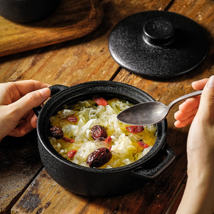 Mini casseroles en grès noir en <span class=keywords><strong>fonte</strong></span> pour ustensiles de cuisine Casserole ronde en céramique avec <span class=keywords><strong>couvercle</strong></span> - Product Image 3
