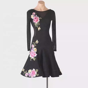 Abito da <span class=keywords><strong>ballo</strong></span> latino per donna - Seta/Cotone a maniche lunghe con gonna a fiori per Rumba, Samba, Danza di gruppo, Esibizioni, Competizioni, Pratica e Spettacoli artistici - Product Image 1