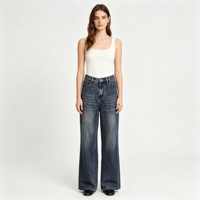Pantalon évasé en denim respirant style rétro vieilli pour femme, coupe bootcut, streetwear décontracté, jean uni