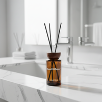 Diffuseur de parfum en verre ambré de luxe avec bouchon en bois |   Diffuseur d'arômes frais longue durée 200 ml, sans BPA, sans alcool, pour la maison, le bureau, la décoration d'hôtel