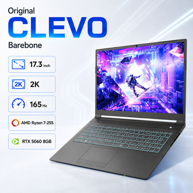 Based on Clevo 17.3 Inch GPU AMD Ryzen 7-255 RTX5060 8GB 64GB GDDR7 DDR5 RAM M2 PCIe 2TB 4TB SSD 165HZ De Doble Pantalla Laptop