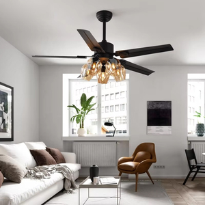 Lámpara <span class=keywords><strong>de</strong></span> <span class=keywords><strong>ventilador</strong></span> <span class=keywords><strong>de</strong></span> <span class=keywords><strong>techo</strong></span> Granja industrial con pantallas <span class=keywords><strong>de</strong></span> vidrio ámbar y aspas negras mate, <span class=keywords><strong>ventilador</strong></span> iluminado silencioso <span class=keywords><strong>para</strong></span> sala <span class=keywords><strong>de</strong></span> estar - Product Image 2