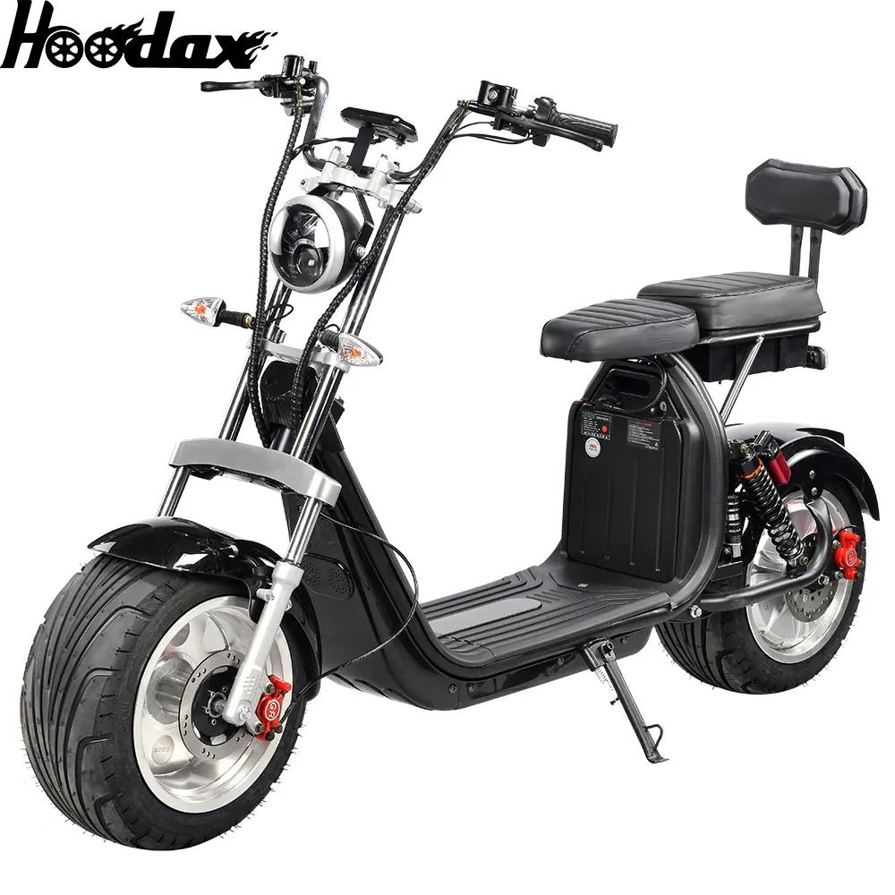 Hoodax mejor regalo de Navidad 4000W 1500W 60V 12ah 20ah ciudad eléctrica Coco scooter con asiento doble, espejos y faro redondo grande