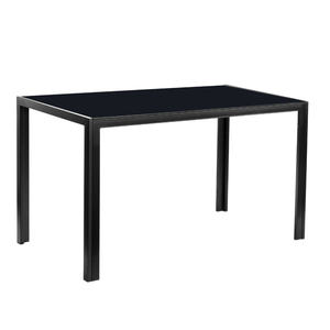 Table à manger moderne minimaliste en verre trempé noir et fer, design rectangulaire, assemblée, 4 places, mobilier de maison, D0100HPDIVG - Product Image 1