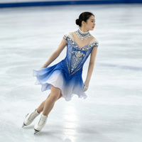 Robe de patinage artistique bleue et blanche, sans manches, en tissu maillé avec strass, pour enfants et adultes, compétition, performance sur glace