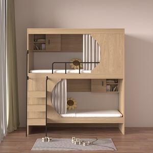 Прочные съемные деревянные двухъярусные кровати для общежития с металлическим дизайном, идеально подходит для двухместных спален в стиле лофт - Product Image 1