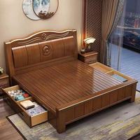 Lit en bois massif de style chinois, design moderne et minimaliste, adapté aux appartements/chambres de petite à moyenne taille