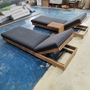 Chaise longue en teck meubles de patio chaise longue de plage lit lounge mobilier d'extérieur lit de bronzage en bois chaises longues de luxe - Product Image 2