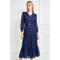 Robe plissée taille unique pour femme, manches longues lanternes, col en V ondulé, couleur unie, longueur midi, en dentelle, collection printemps-automne