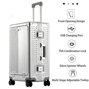 Front Opening Full Aluminum Luggage with TSA Lock USB Charging Port Carry on Travel Trolley Suitcase for Business Casual Trip