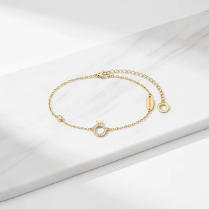 925 Sterling <b>Silver</b> Gold Polished Chain <b>Bracelet</b> with Round CZ <b>Charm</b> and Adjustable Clasp for Women - Product Image 1