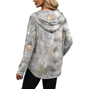 Sweat-shirt à capuche pour femmes, mode automne, sweat-shirt à manches longues avec imprimé feuilles, hauts décontractés 2XL - Product Image 5