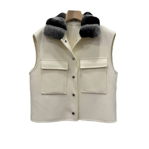 <span class=keywords><strong>Gilet</strong></span> <span class=keywords><strong>sans</strong></span> manches Jancoco en laine véritable sur mesure pour <span class=keywords><strong>femme</strong></span> avec col en vraie fourrure de <span class=keywords><strong>lapin</strong></span> Rex - Product Image 1