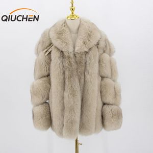 QIUCHEN QC20113 Damenmäntel Winter Echtfuchspelzmantel Naturpelzjacke Luxuriöse Pelzbekleidung Fashion - Product Image 1
