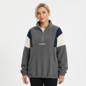 Sudadera de Forro Polar para Hombre, Estilo Retro con Paneles en Contraste, Cierre de Cremallera de Cuarto, Corte Holgado, Cálida, Informal, para Invierno, con Bolsillo Canguro - Product Image 3