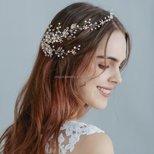 Mode fait à la main feuille d'or femmes mariée perle <span class=keywords><strong>cheveux</strong></span> vigne coiffure mariage pièce de <span class=keywords><strong>cheveux</strong></span> pince - Product Image 6