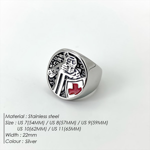EManco Cross-Border pour bague unisexe en acier inoxydable électroplaqué, motif croix templière hipster populaire, tendance et personnalisée - Product Image 5