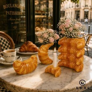 Juego de 4 Jarrones de Cerámica en Forma de Croissant, Color Marrón Dorado Brillante, Jarrones Decorativos para Flores, para el Hogar, Panadería, Cocina, Mesa, Regalo - Product Image 1