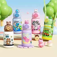 Taza Aislada Portátil con Pajita para Niños Escolares, Termo Infantil Divertido y Bonito, Taza de Agua de Acero Inoxidable 316 de Grado Alimenticio con Dibujos Animados de Animales