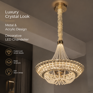Lámpara de araña moderna de metal tricolor con cuentas acrílicas para comedor, sala de estar, hotel, villa, LED de 50W, 60 cm, acabado dorado - Product Image 2