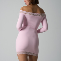 Nouvelle robe moulante en dentelle pour femme, à épaules dénudées, manches longues, taille cintrée, courte, sexy, robe de soirée tendance