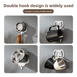Support mural adhésif portable multifonctionnel en alliage d'acier inoxydable brossé en forme d'éléphant avec 2 crochets pour outils à café, sans perçage - Product Image 5