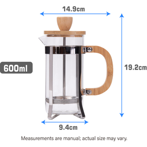 Cafetière à piston en verre de 600 ml avec poignée en bois et couvercle en acier inoxydable pour la maison et le café - Product Image 2