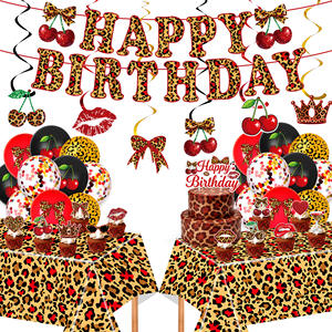 Guirnalda de Globos con Tema de Leopardo y Cereza, Decoración para Pastel en Espiral, Decoraciones para Fiesta de Cumpleaños de Leopardo y Cereza, Artículos para Fiesta de Leopardo - Product Image 1