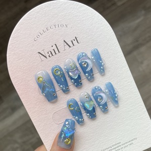 Usine <span class=keywords><strong>pas</strong></span> <span class=keywords><strong>cher</strong></span> en gros court mi-longueur nail art fait à la main acrylique réutilisable diamant brillant avec <span class=keywords><strong>gel</strong></span> <span class=keywords><strong>Faux</strong></span> <span class=keywords><strong>ongles</strong></span> artificiels - Product Image 2